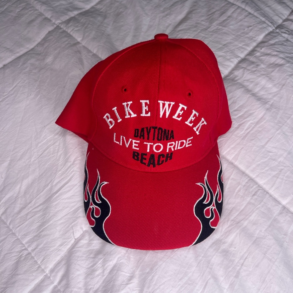 Red Bike Week Cap with Flame Design